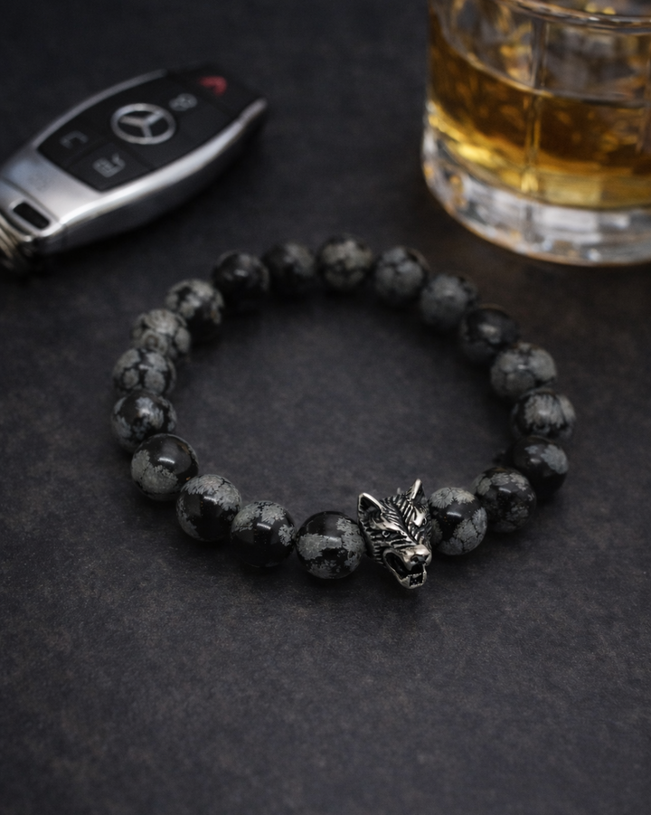 Limitētā kolekcija! Vīriešu rokassprādze ar obsidiānu Snowflake