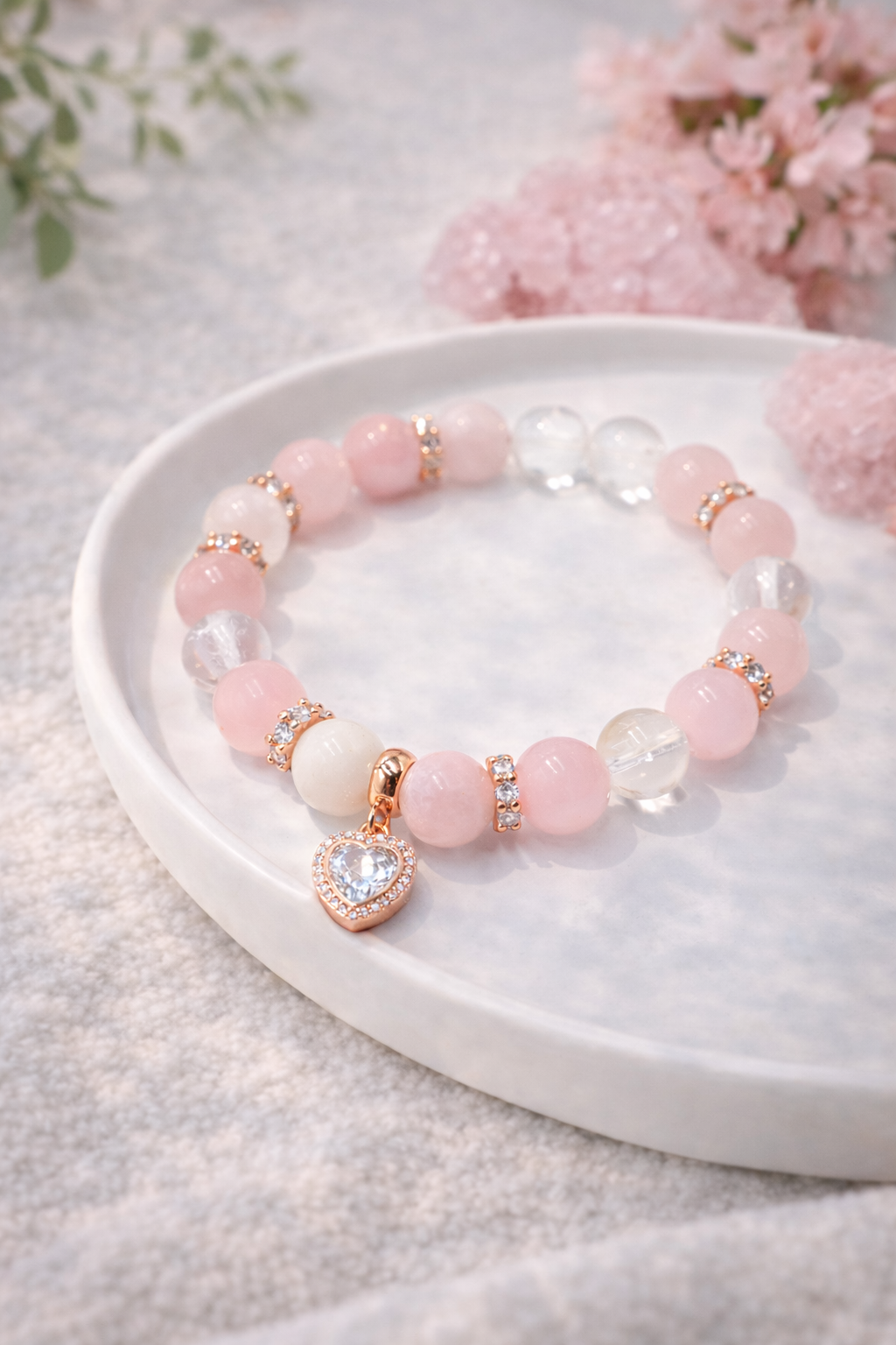 Rokassprādze My Heart ar rozā kvarcu, kvarcu un mēnessakmeni