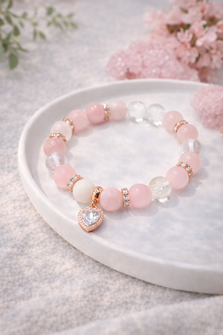Rokassprādze My Heart ar rozā kvarcu, kvarcu un mēnessakmeni