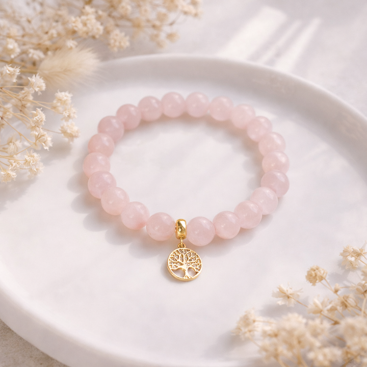 Rozā kvarca rokassprādze Love yourself