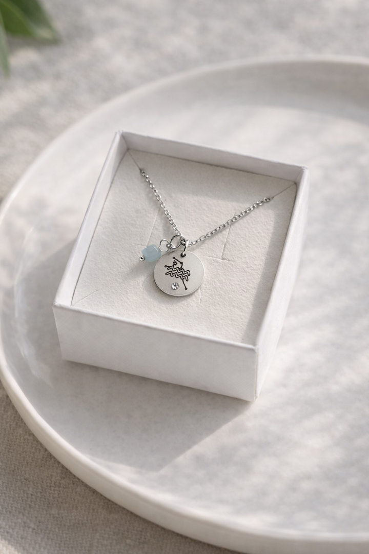 Zodiaka kaklarota ar dabīgiem akmeņiem zelta/sudraba