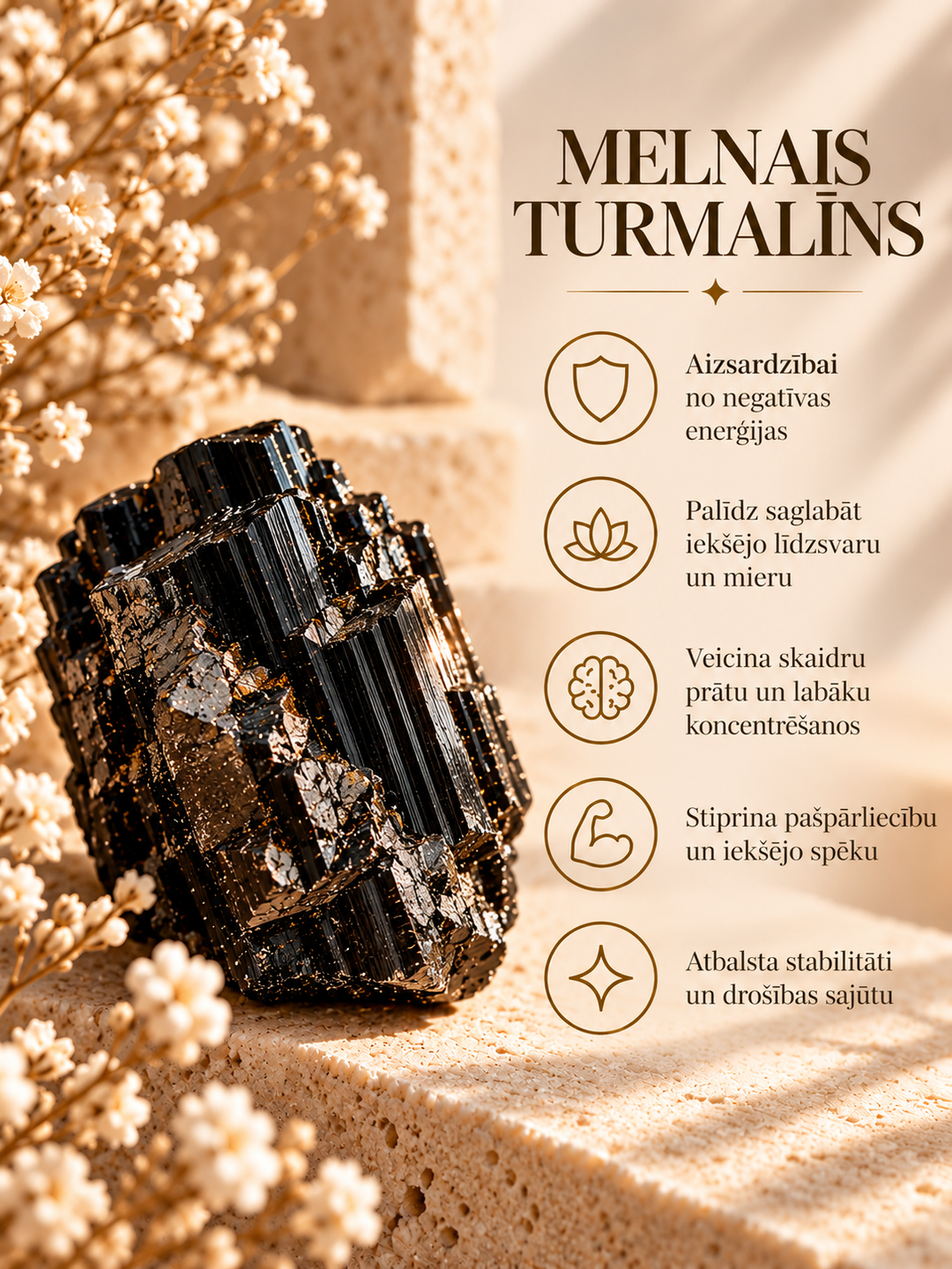 Melnā turmalīna rokassprādze spēcīgai aizsardzībai