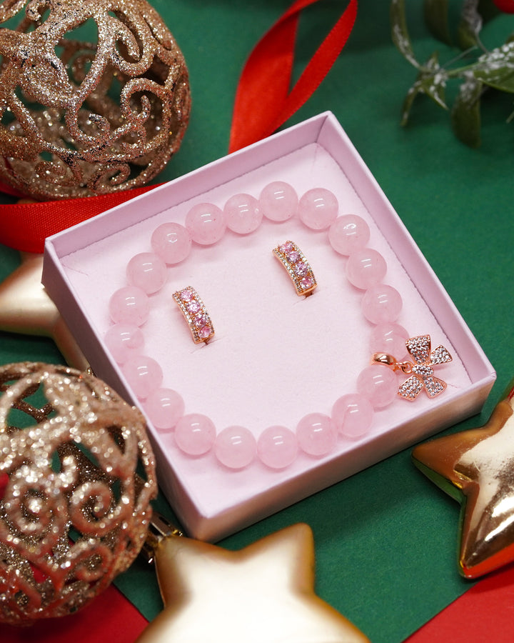 Rotu komplekts auskari un rozā kvarca rokassprādze Lady Boss