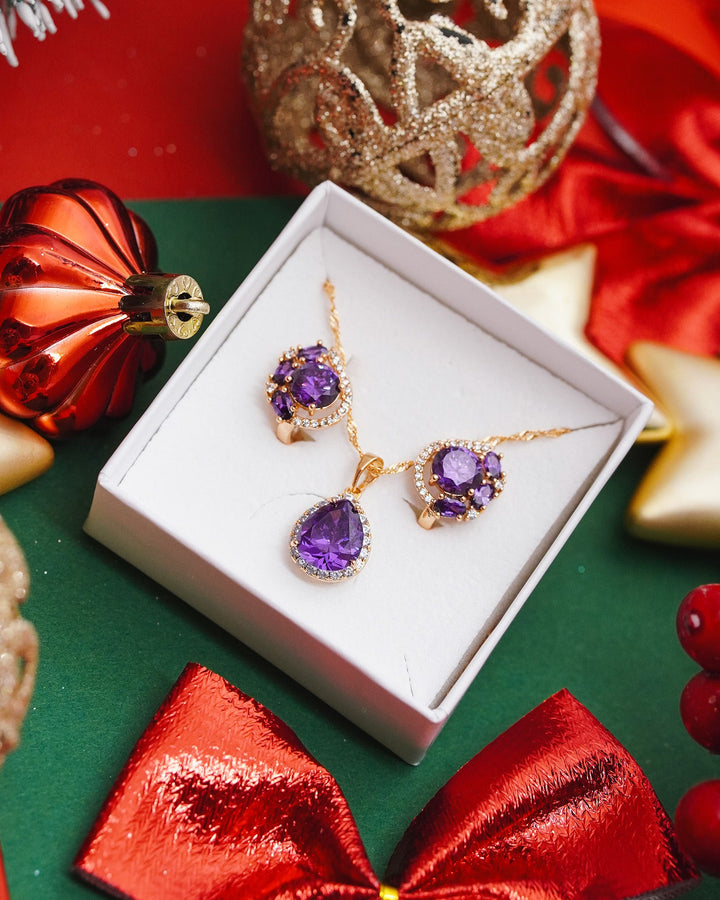 Rotu komplekts auskari violetā elegance un kaklarota