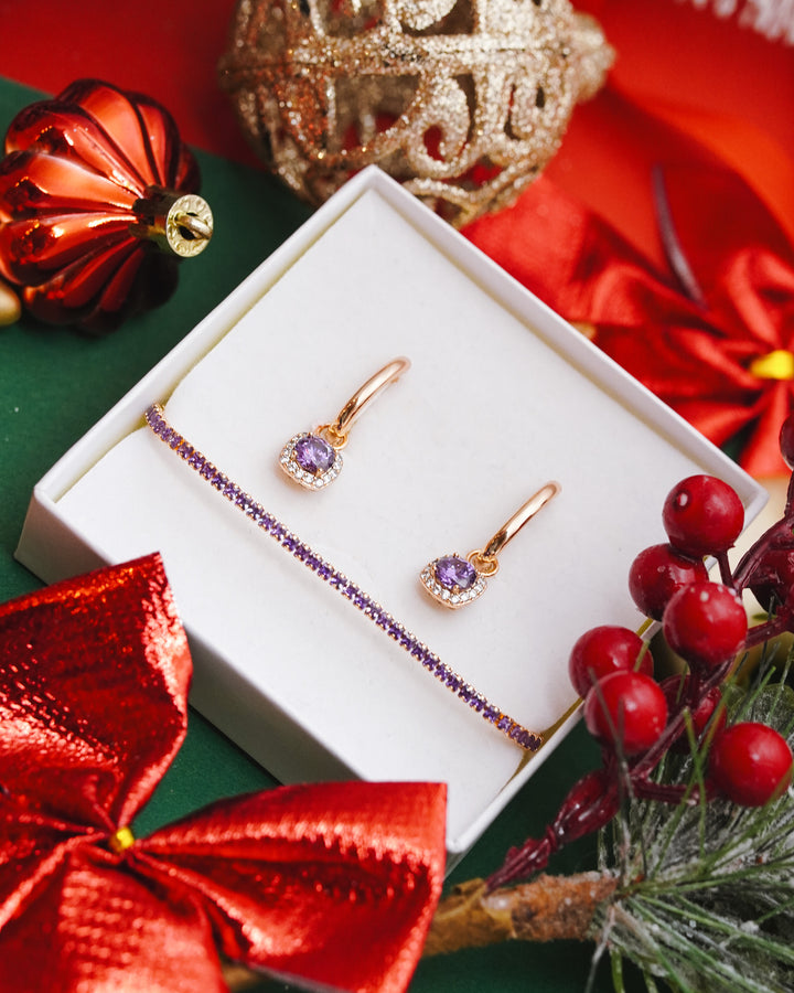 Rotu komplekts auskari 2in1 violetā maģija un rokassprādze