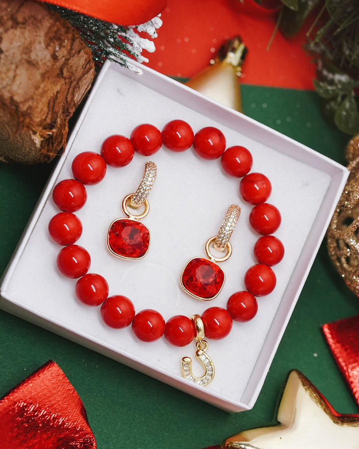 Sarkanā Zirga gads-laimes pakavs Rotu komplets