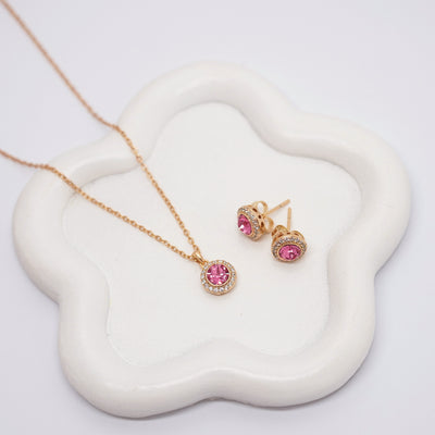Rotu komplekts auskari un ķēdīte ar kulonu pink mood