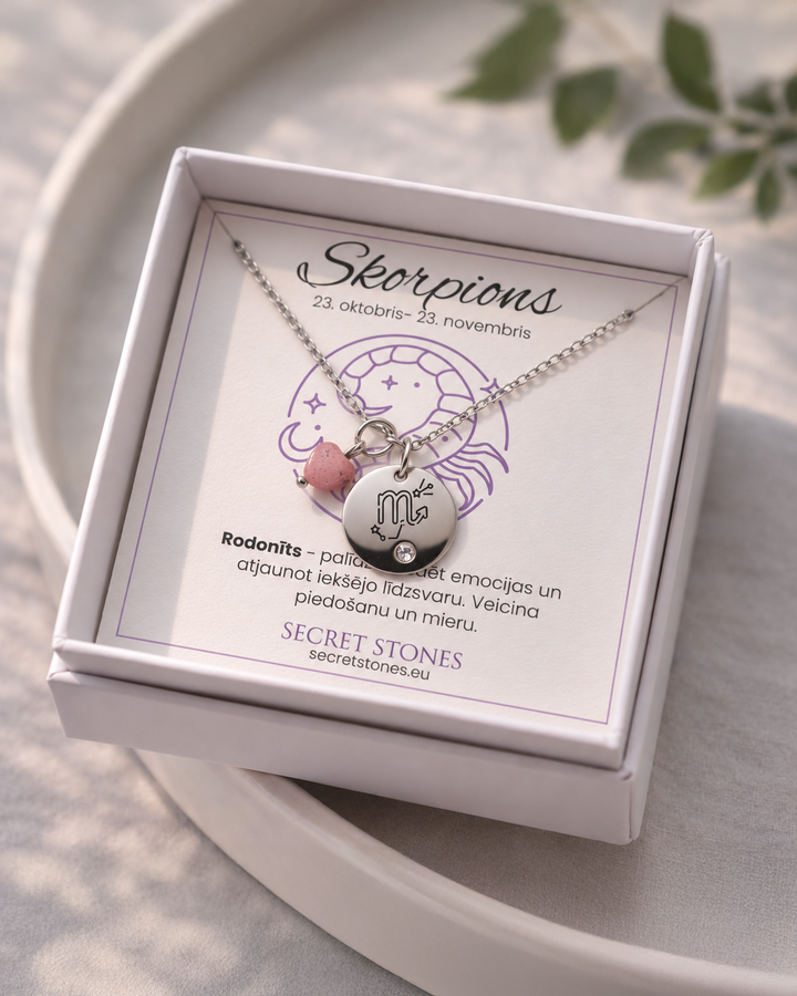 Zodiaka kaklarota ar dabīgiem akmeņiem zelta/sudraba