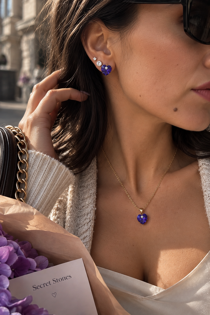 Violeta sirds formas Swarovski kristala kaklarota Secret Stones