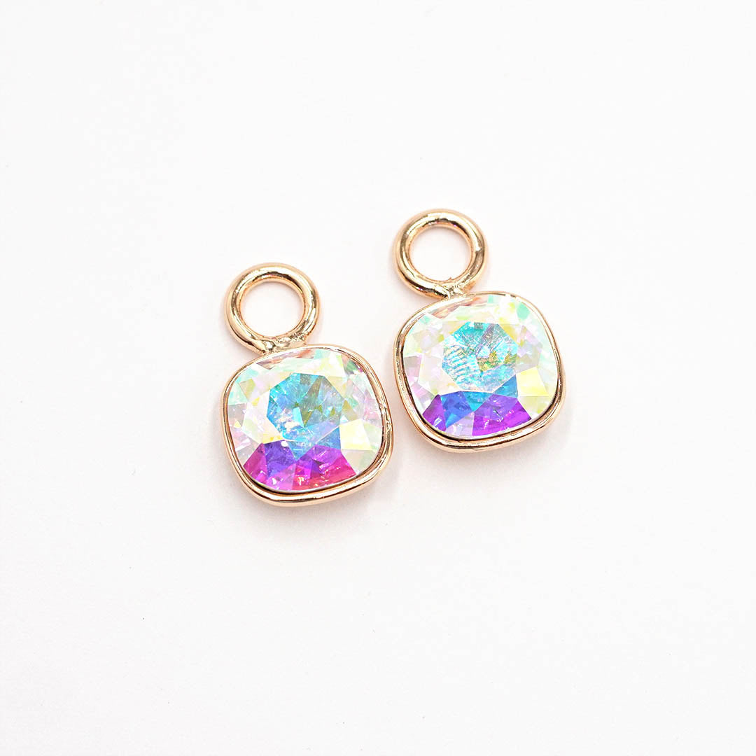 kvadrāta formas piekariņi priekš 2in1 auskariem ar AB krāsas kristāliem