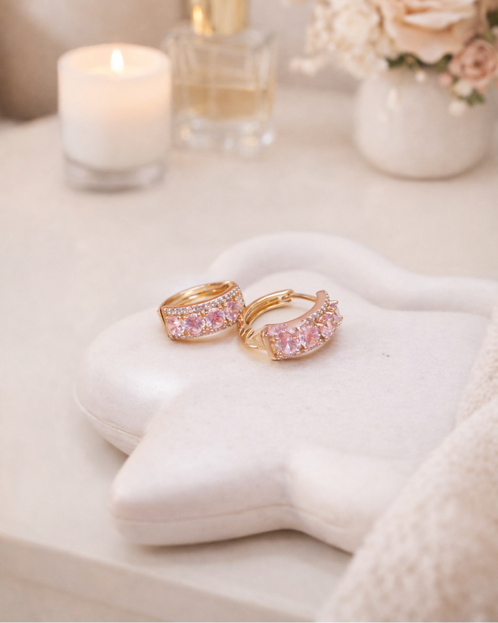 rozā kristālu riņķīšu auskari