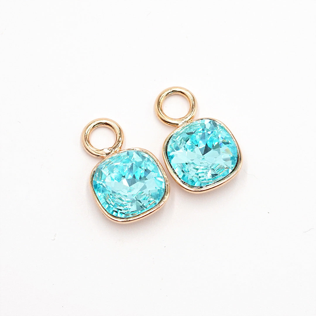 kvadrāta formas piekariņi priekš 2in1 auskariem ar debess zilas krāsas kristāliem