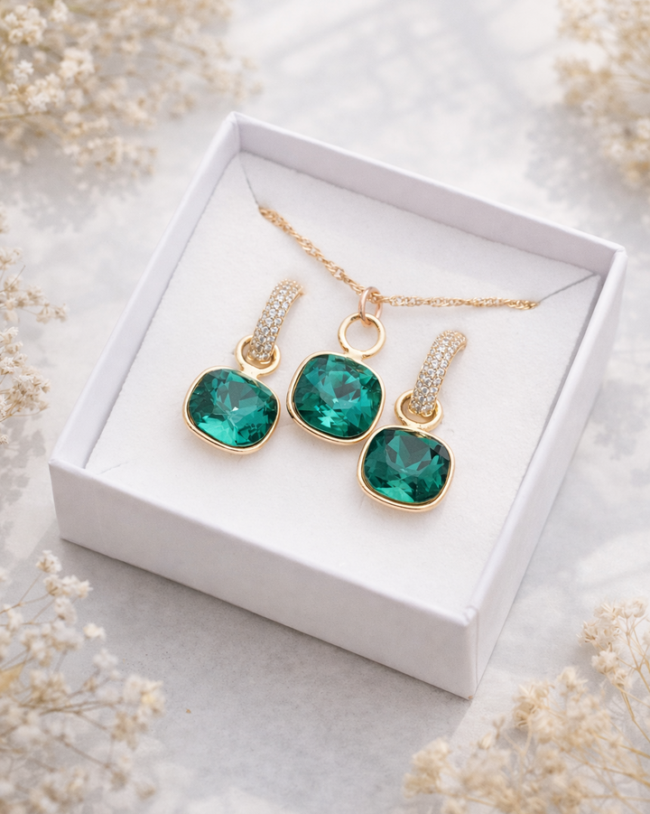 rotu komplekts zaļā krāsā ar auskarime 2 in 1