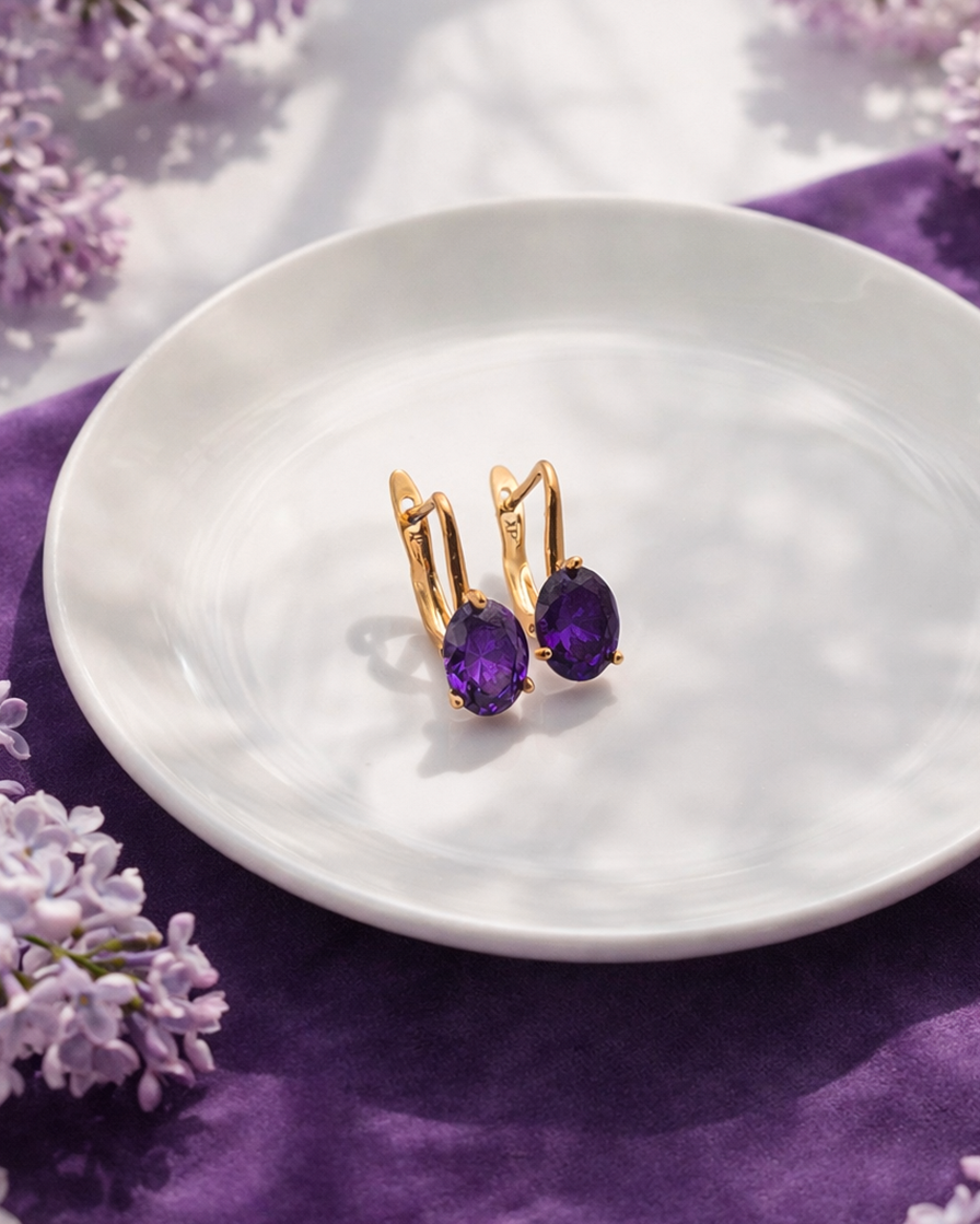 auskari ar lillā kristāliem