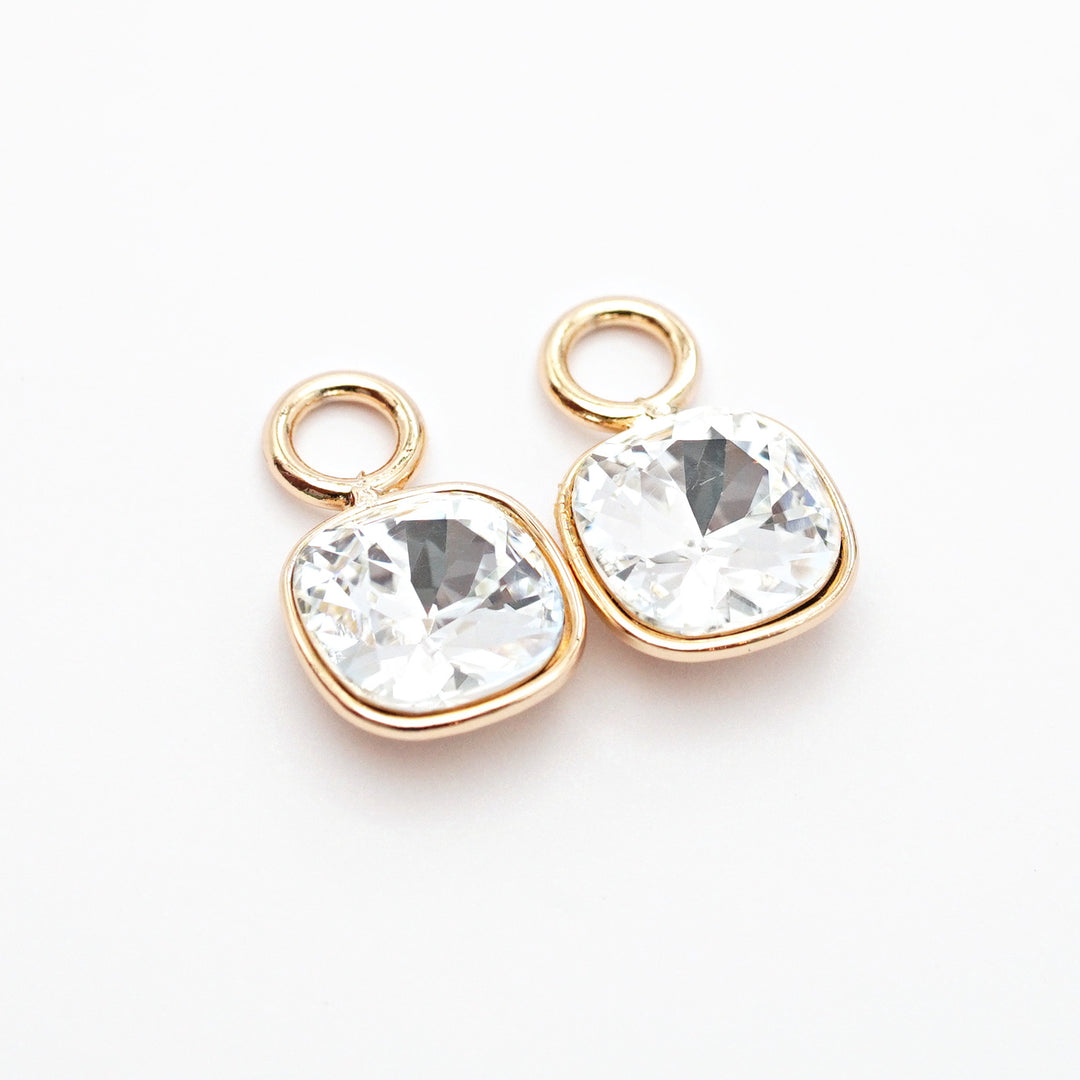 kvadrāta formas piekariņi priekš 2in1 auskariem ar kristālbaltas krāsas kristāliem