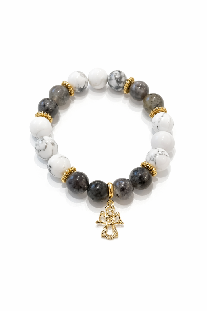 Rokassprādze ar labradorītu un hovlitu