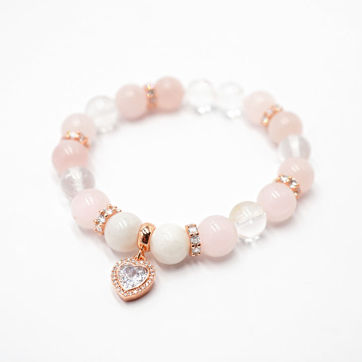 Rokassprādze My Heart ar rozā kvarcu, kvarcu un mēnessakmeni