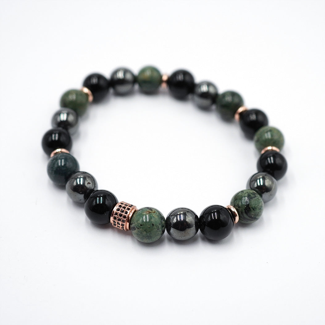 Oniksa, hematīta un jašmas rokassprādze vīriešiem