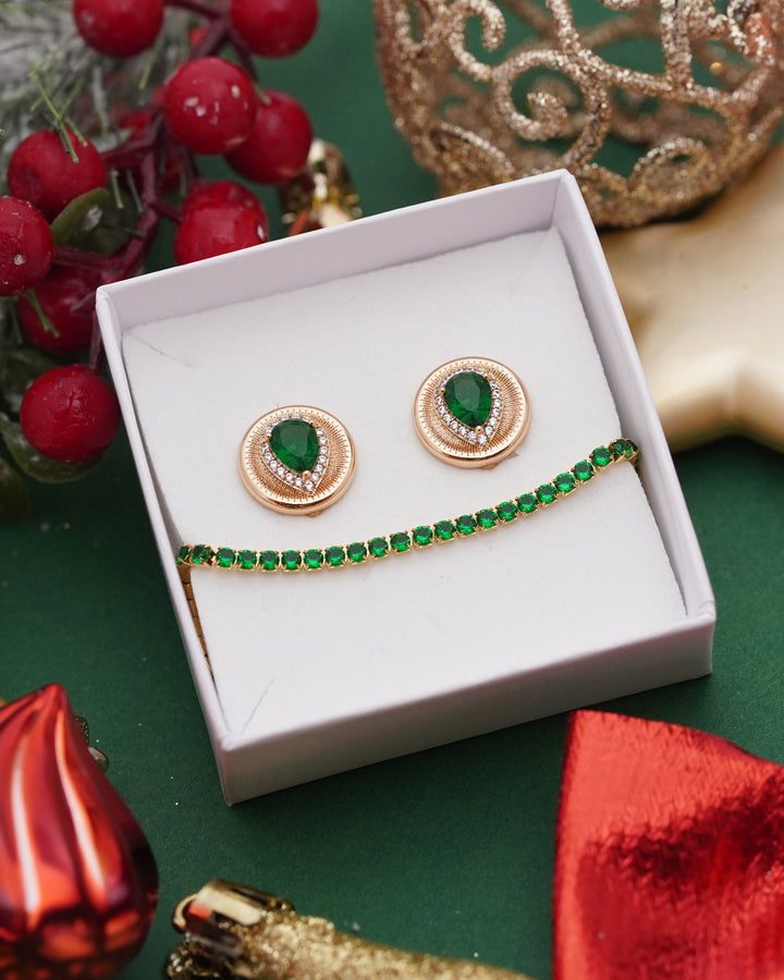 Komplekts Auskari green drops un kristāliņu rokassorādze