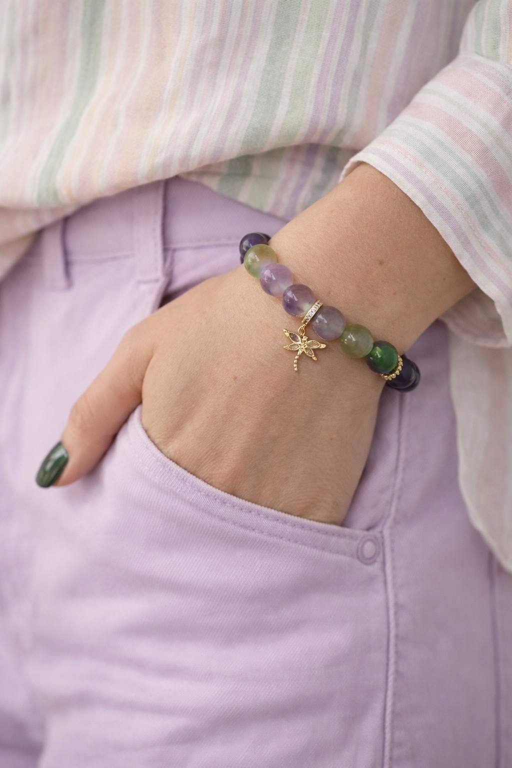 Ametista un nefrīta rokassprādze ar spāres kulonu