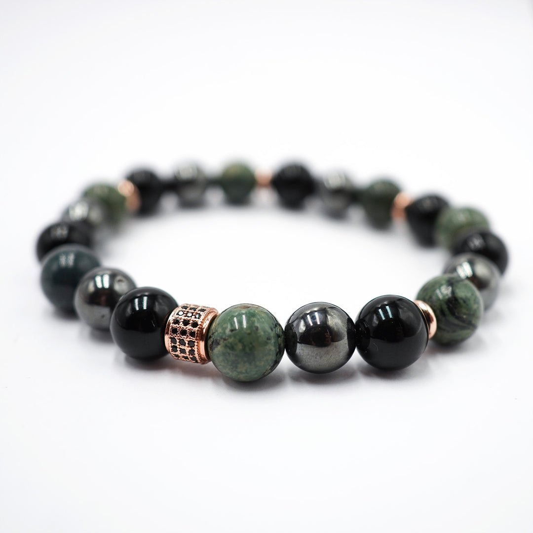 Oniksa, hematīta un jašmas rokassprādze vīriešiem