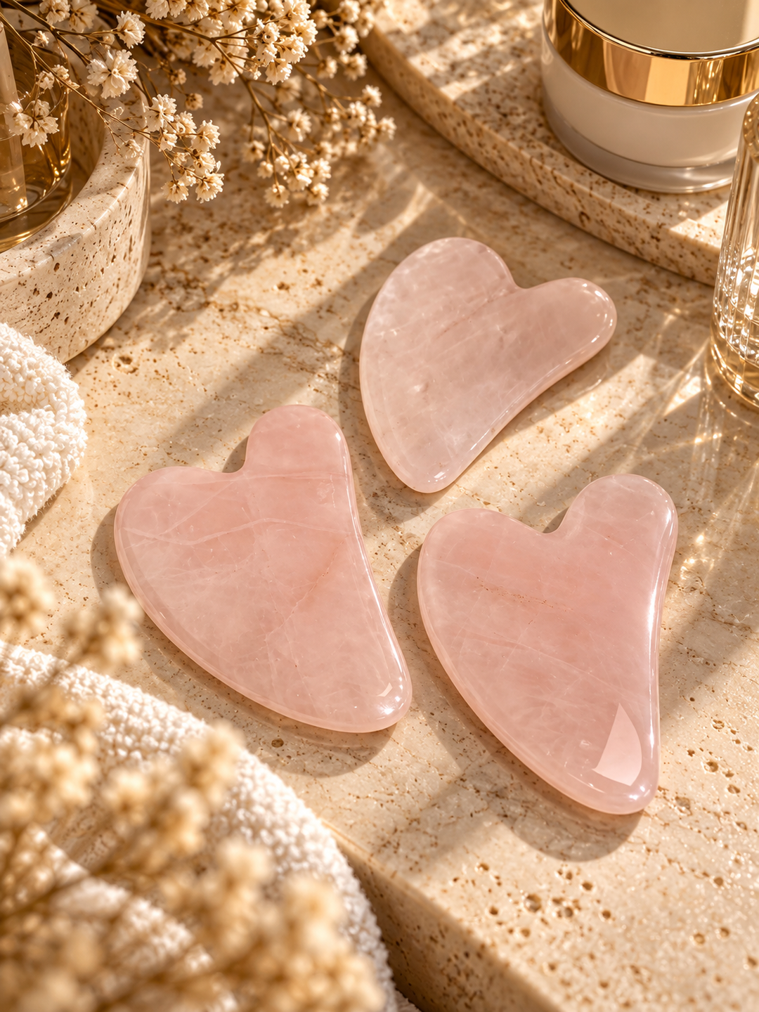 Gua Sha sejas masāžas akmens no dabīga rozā kvarca