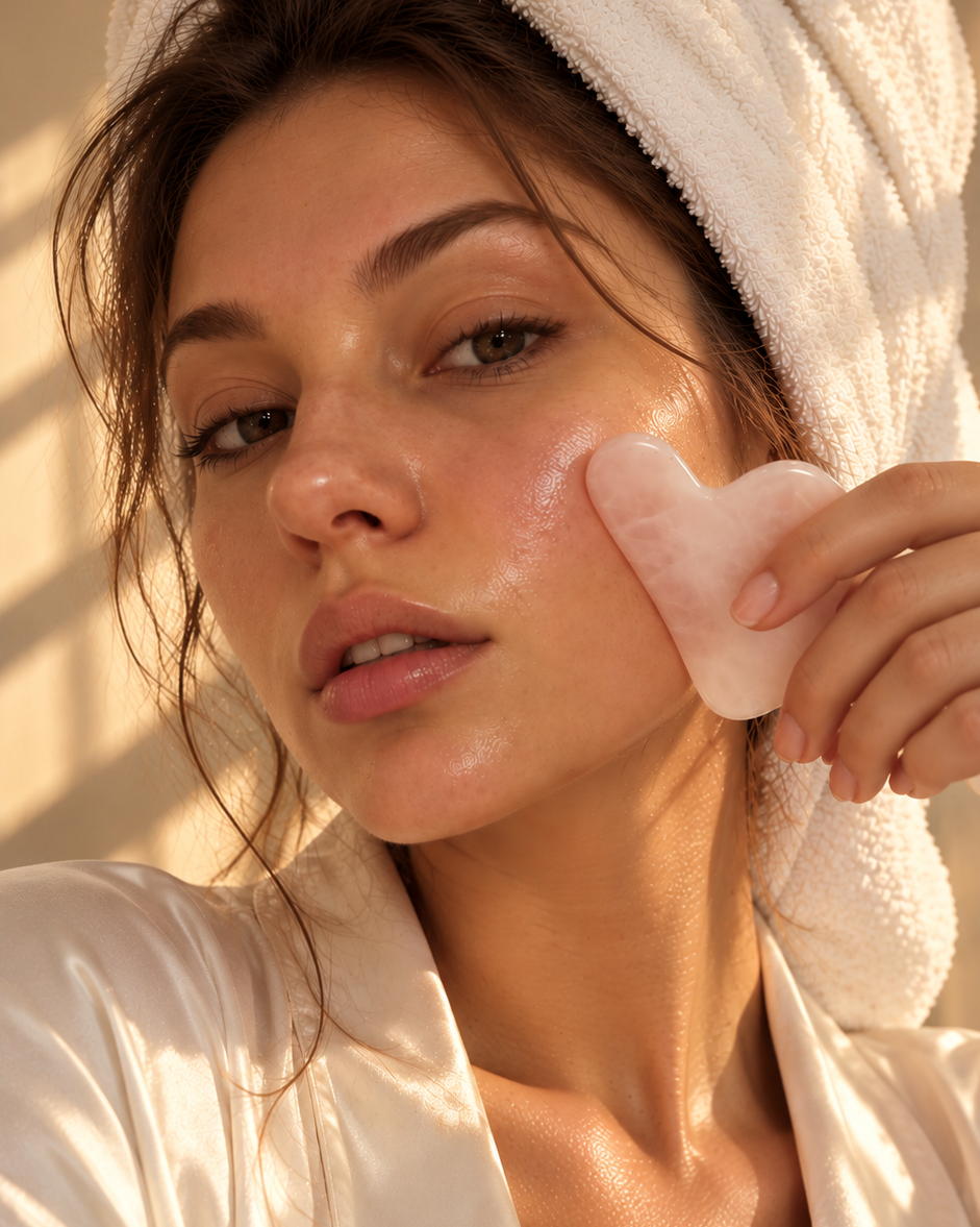 Gua Sha sejas masāžas akmens no dabīga rozā kvarca