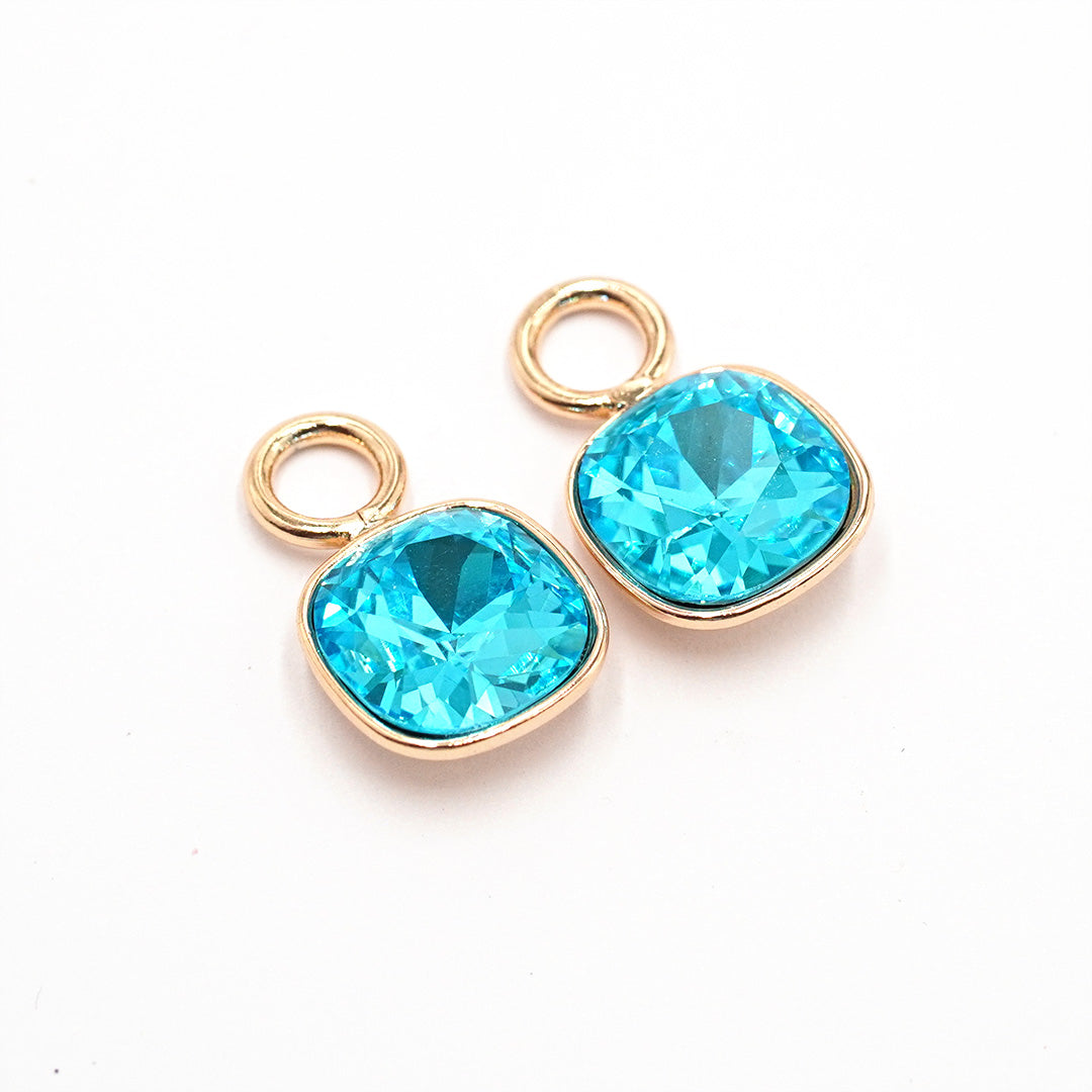 kvadrāta formas piekariņi priekš 2in1 auskariem ar jūras zilas krāsas kristāliem