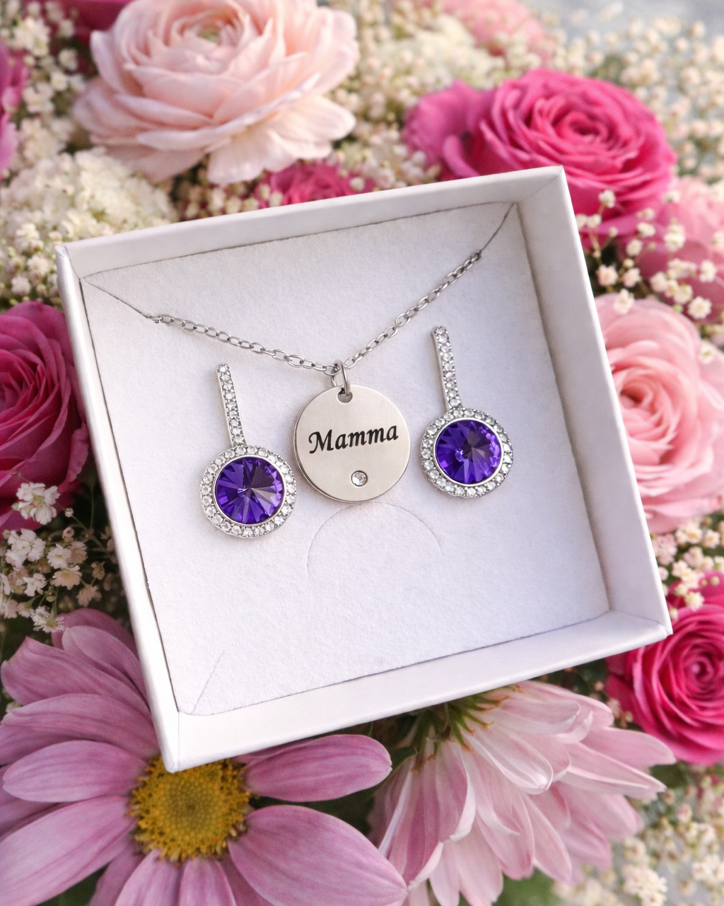 dāvana mātes dienā kulons ar mamma fravējumu personalizēta rota pieskaņoti auskari sudraba rāsā