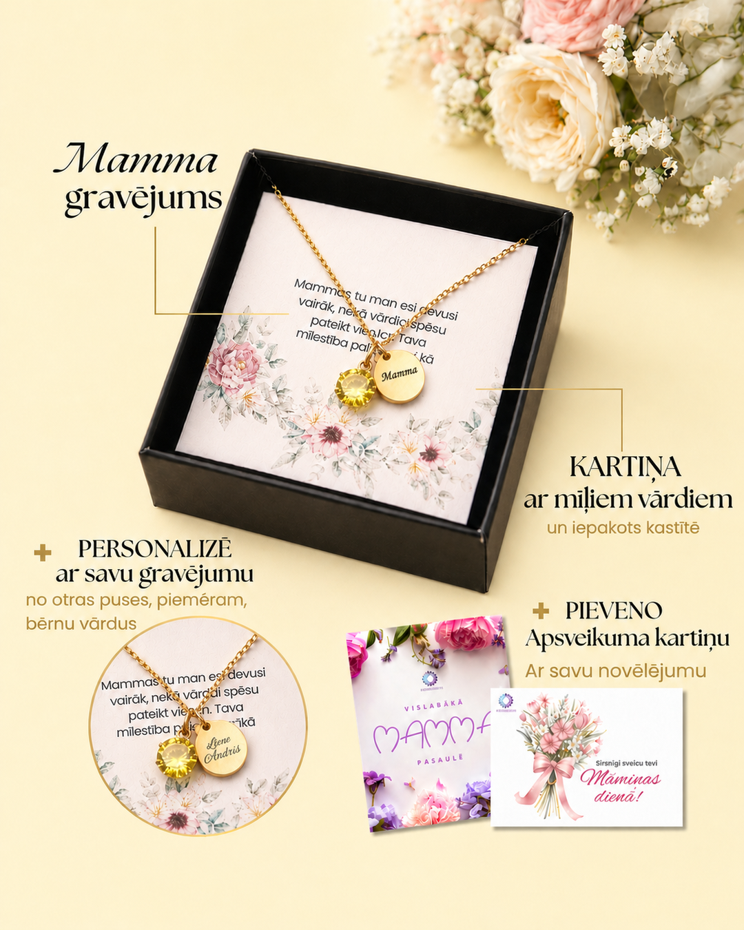 kaklarota ar dzeltanu kristālu un gravējumu mamama