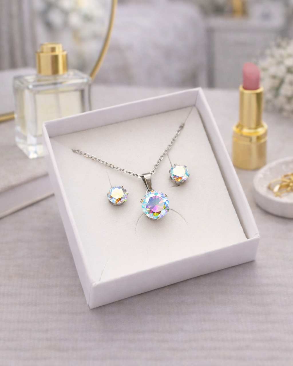 Nagliņu auskari un kaklarota sudraba krāsā