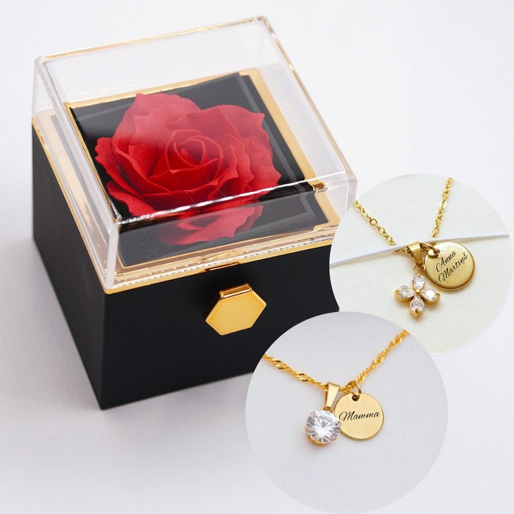 Mūžīgā roze + kaklarota ar gravējumu