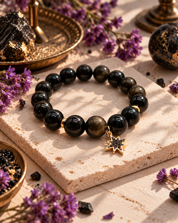 dabīgā akmens obsidiāna rokassprādze secret stones