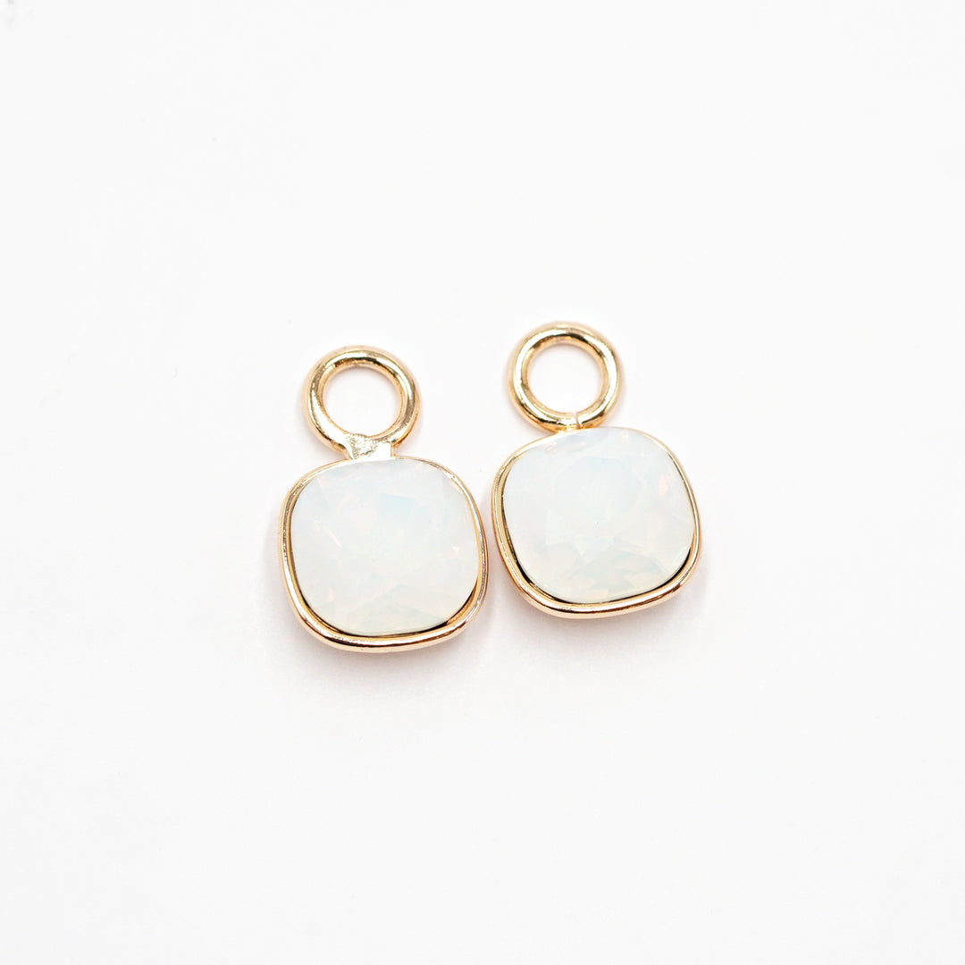 kvadrāta formas piekariņi priekš 2in1 auskariem ar baltā opāla krāsas kristāliem