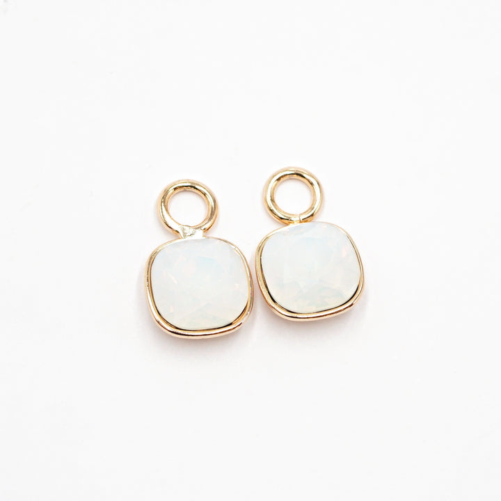 kvadrāta formas piekariņi priekš 2in1 auskariem ar baltā opāla krāsas kristāliem