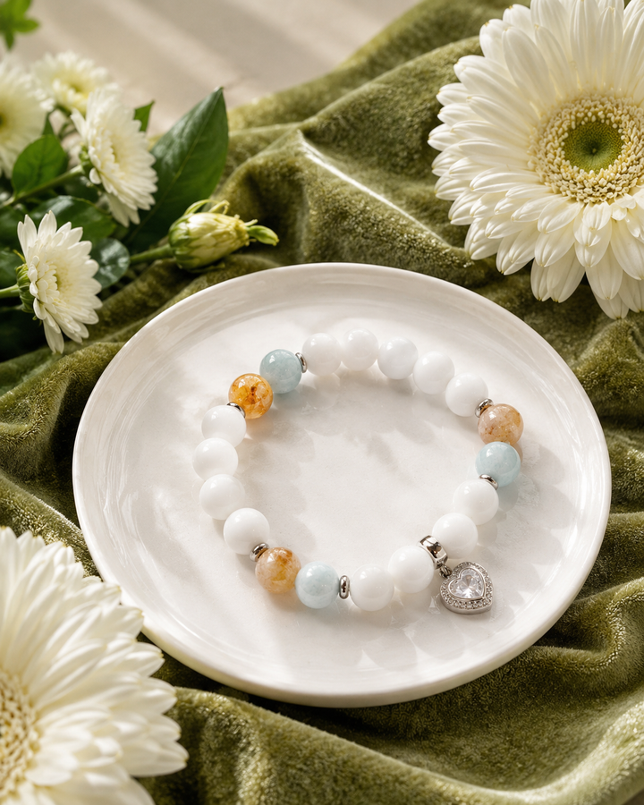 Jaunavas zodiaka rokassprādzes ar dabīgajiem akmeņiem un Jaunavas zodiaka zīmei pieskaņotiem kristāliem  Secret Stones rotas Latvijā.