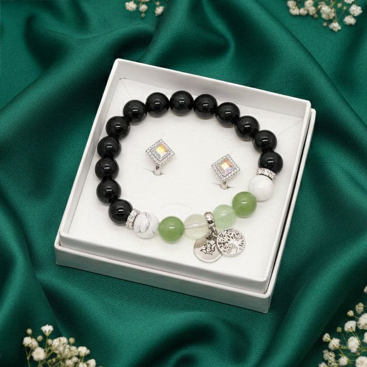 Dabīgā akmens rokassprādze mežāzim ar auskariem