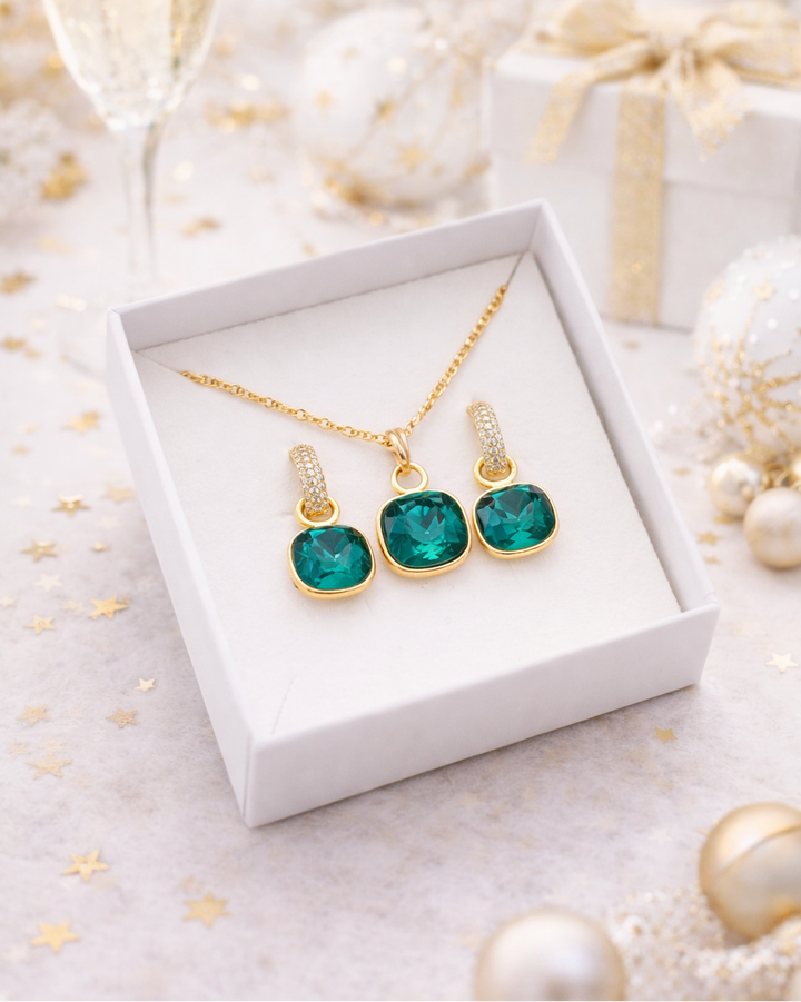 Smaragdzaļš komplekts kaklarota un auskari 2in1