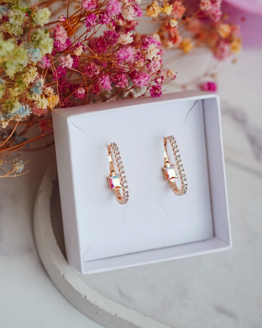 Riņķīsu auskari ar AB kristālu