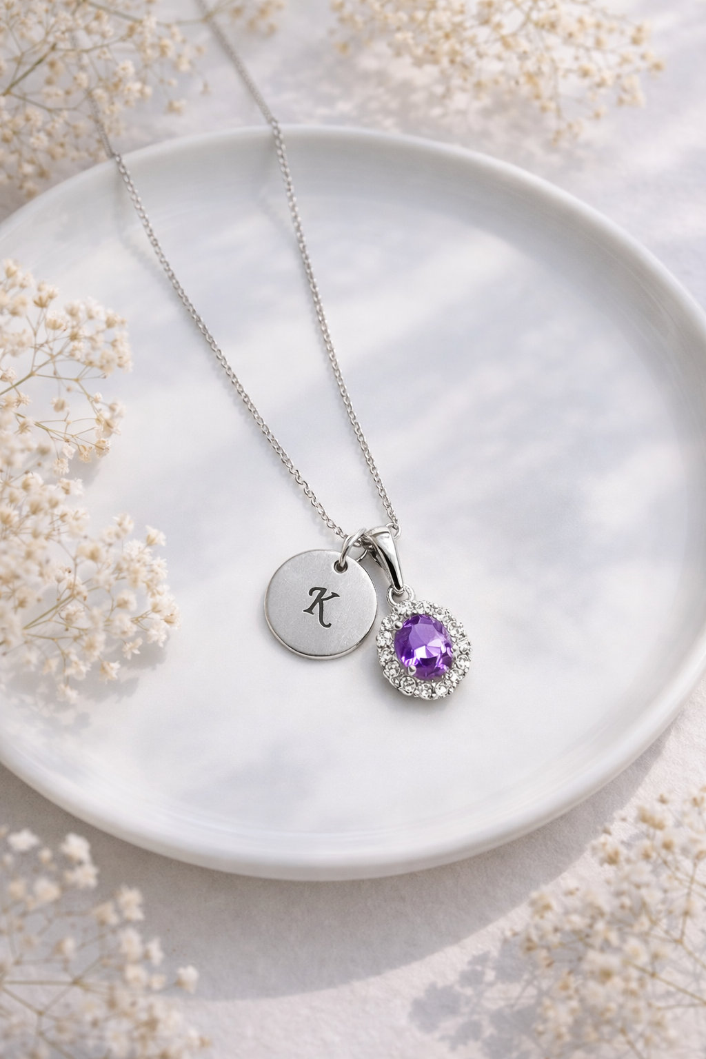 Kaklarota ar violetas krāsas kristālu