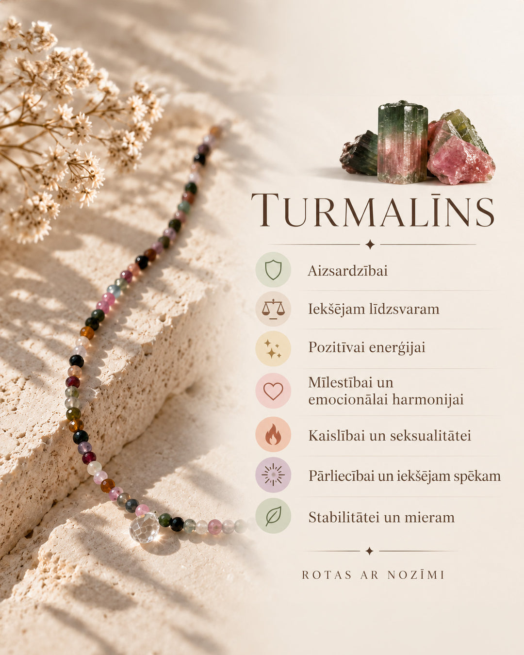 Dabīgā akmens kaklarota Tourmaline Drop