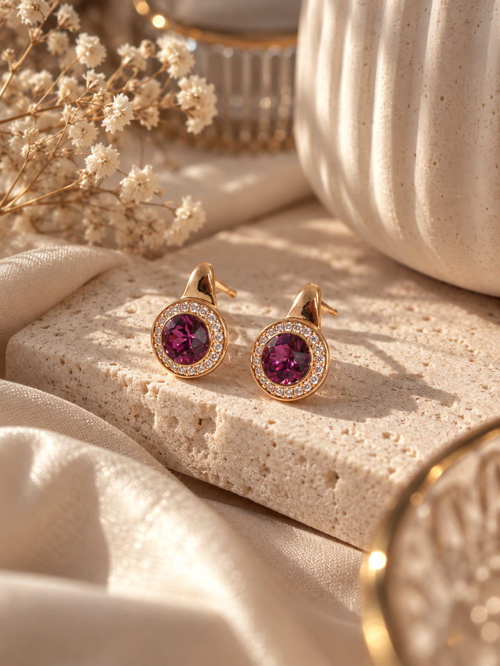 Eleganti auskari ar violetu centralo kristalu Secret Stones